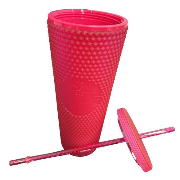 Starbucks 2023 Ruby Bling Studded 24oz Venti Tumbler Hot Pink Jelly - Picture 2 of 6